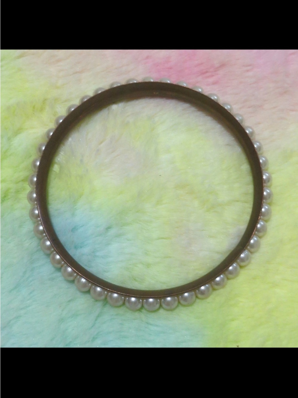 Pearl-Trim Brass Bangle Bracelet for Women